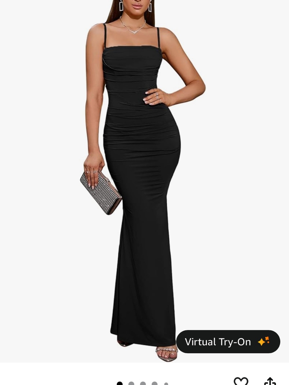 Stretch Ruched Black Maxi Dress with Spaghetti Straps
